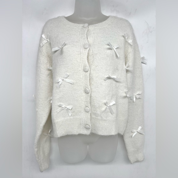 LENA White Bow Cardigan NWT Size Large - Picture 5 of 6
